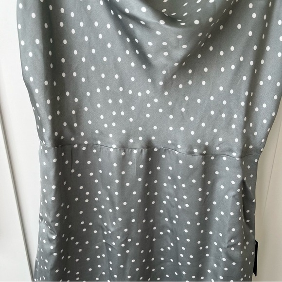 Lulus Spot in My Heart Sage Grey Polka Dot Satin Cowl Neck Mini Dress small NWT‎ - Picture 9 of 16